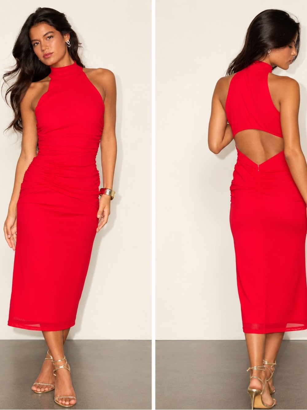 Lulus Audra Red Mesh Mock Neck Bodycon Midi Dress – New/Never Worn